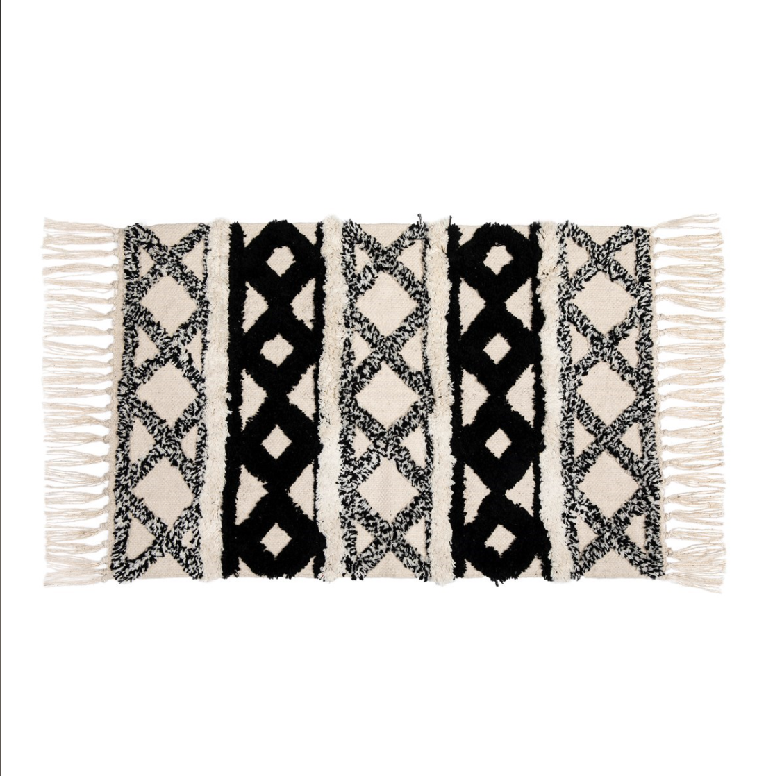 Sass & Belle Scandi Boho Tufted Campervan Rug - Black/White/Ivory - WanderbugUK