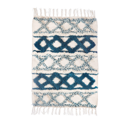 Sass & Belle Scandi Boho Tufted Campervan Rug - Teal/Blue/Ivory - WanderbugUK