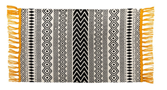 Sass & Belle Scandi Boho Geometric Campervan Rug - Black/Ivory/Mustard - WanderbugUK