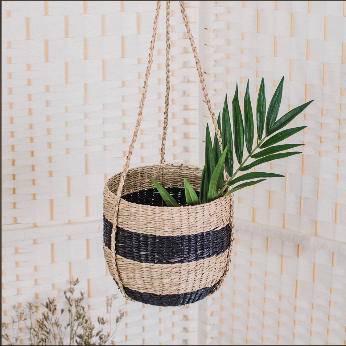 Sass & Belle Black Stripe Seagrass Hanging Planter - WanderbugUK