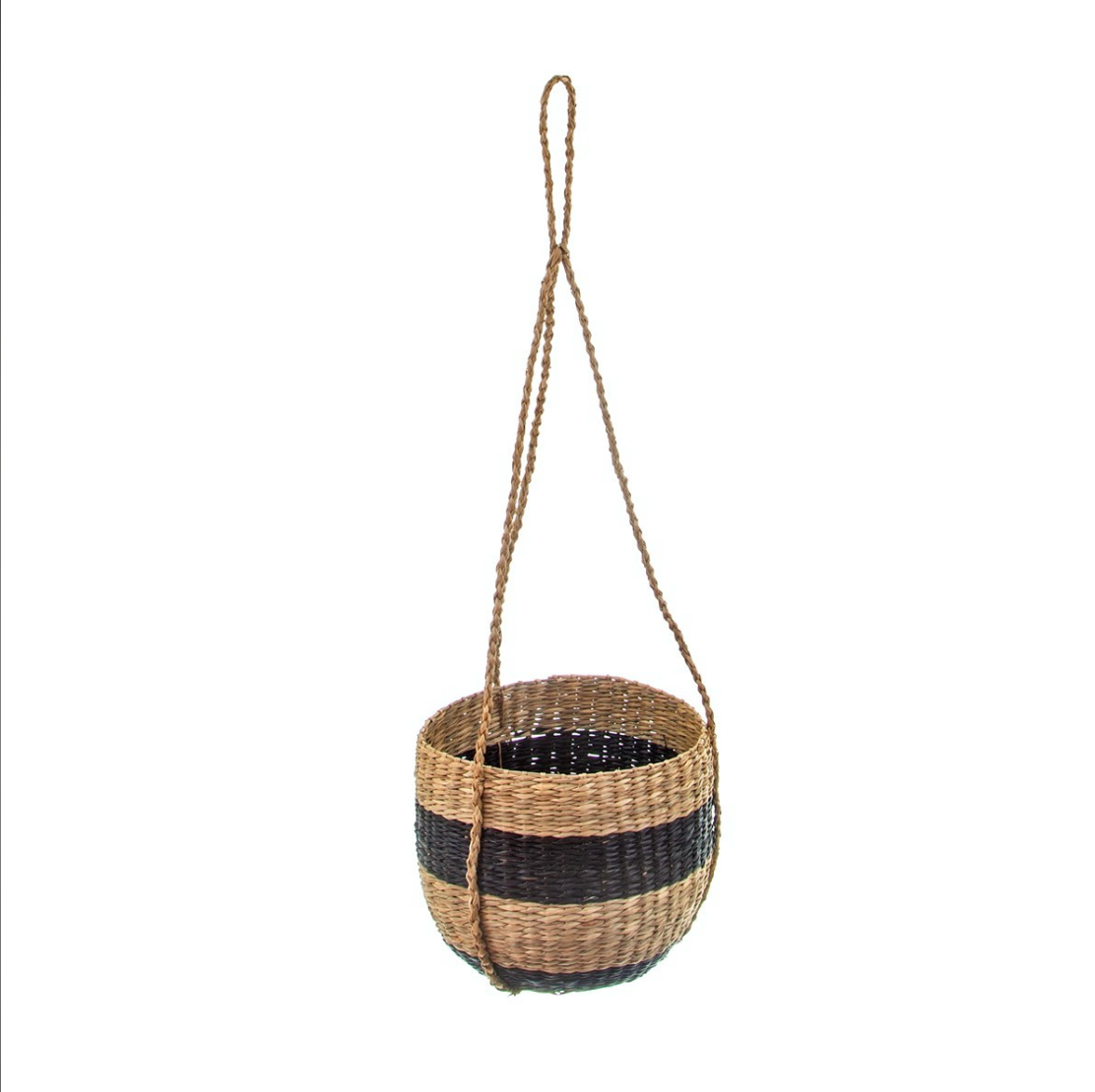 Sass & Belle Black Stripe Seagrass Hanging Planter - WanderbugUK