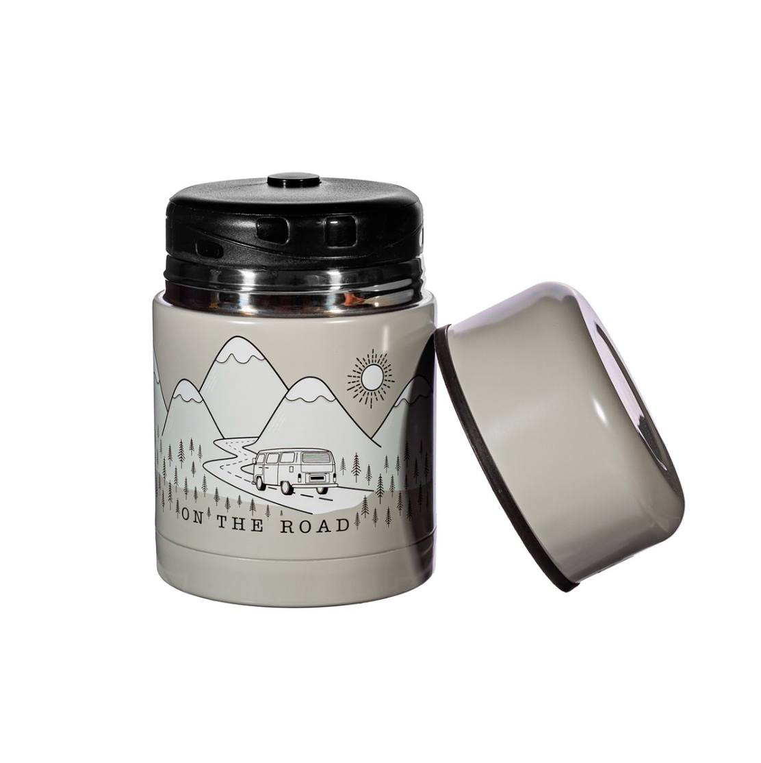 Sass & Belle On the road Stainless Steel Food Flask Container Grey - WanderbugUK