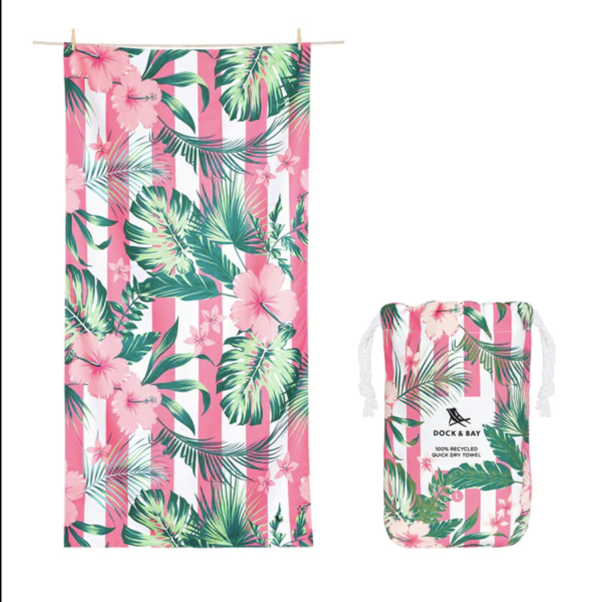 100% Recycled Dock & Bay Quick Dry Travel Towel - Botanical - Heavenly Hibiscus - WanderbugUK