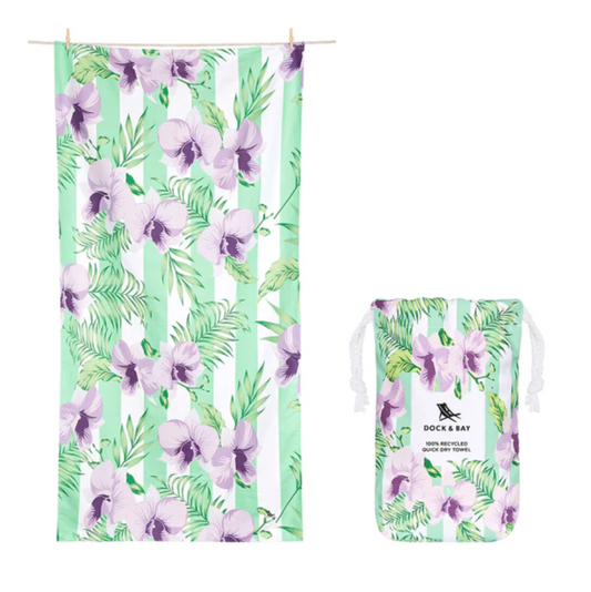 100% Recycled Dock & Bay Quick Dry Travel Towel - Botanical - Orchid Utopia - WanderbugUK