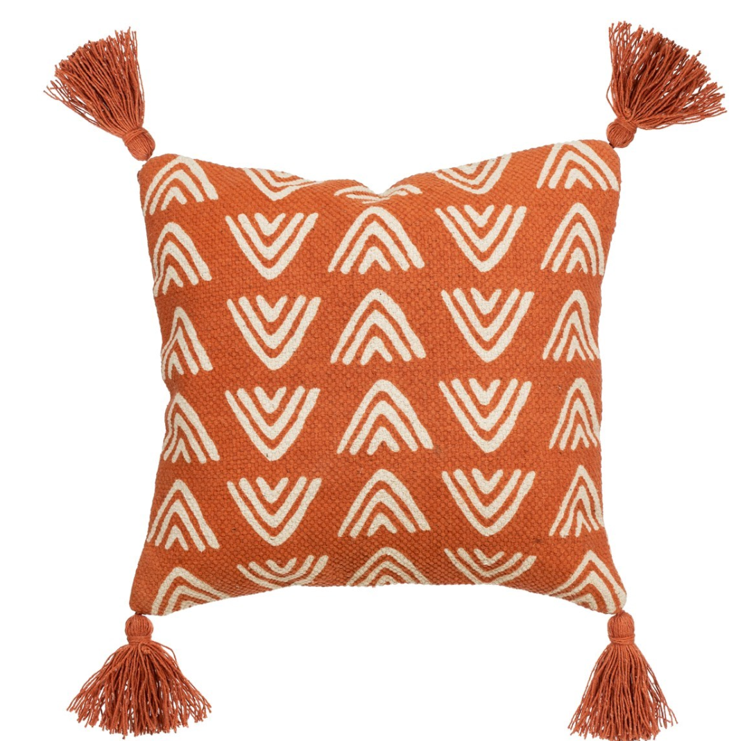 Sass & Belle Boho Triangles Block Print Cushion - Terracotta - WanderbugUK