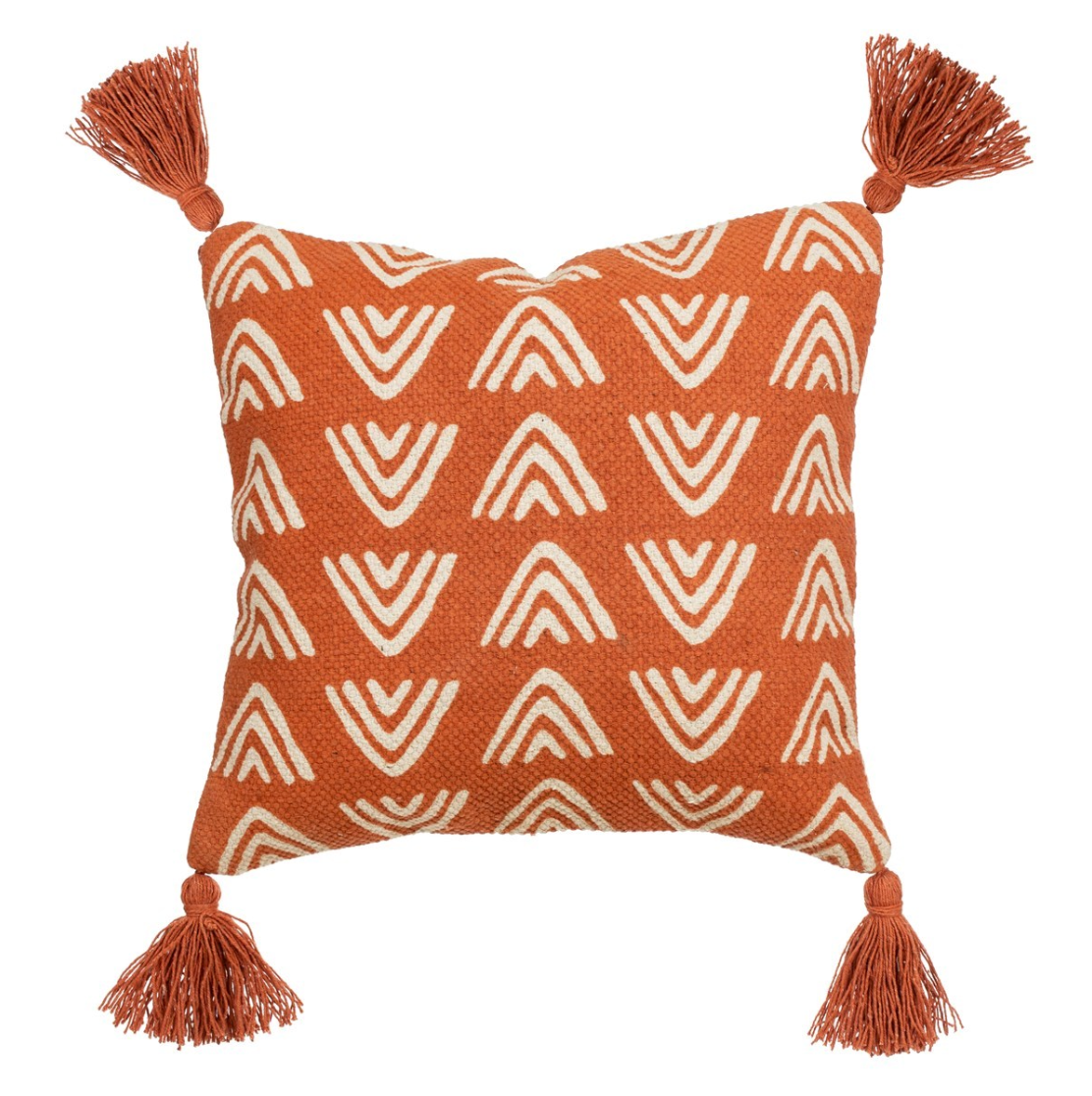 Sass & Belle Boho Triangles Block Print Cushion - Terracotta - WanderbugUK