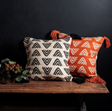 Sass & Belle Boho Triangles Block Print Cushion - Terracotta - WanderbugUK