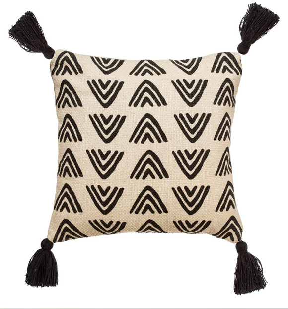 Sass & Belle Boho Nomad Triangles Block Print Cushion - Black/Cream - WanderbugUK