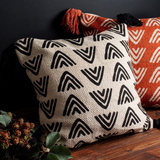 Sass & Belle Boho Nomad Triangles Block Print Cushion - Black/Cream - WanderbugUK