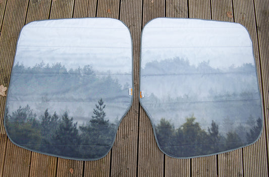 Larger Vans - Rear Barn Door Campervan Window Blind Cover Set - Misty Forest - WanderbugUK