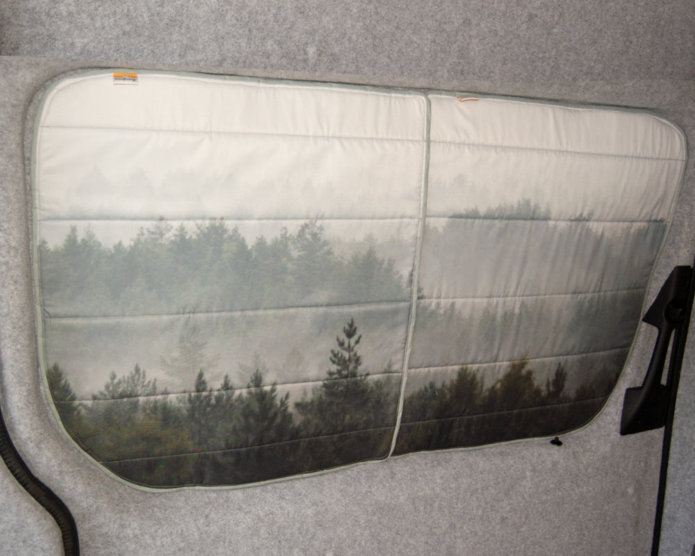 Larger Vans - Side Door (UK Drivers side) Campervan Window Blind Cover Set - Misty Forest - WanderbugUK