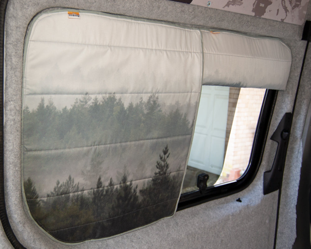 Larger Vans - Side Door (UK Drivers side) Campervan Window Blind Cover Set - Misty Forest - WanderbugUK