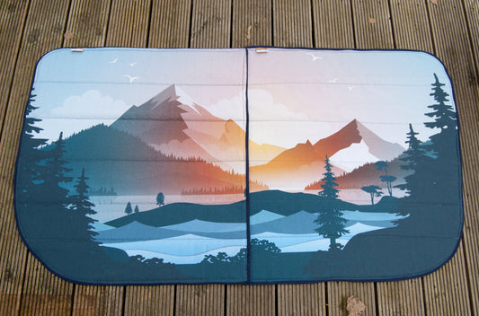 Larger Vans - Side Door (UK Drivers side) Campervan Window Blind Cover Set - Mountain View - WanderbugUK