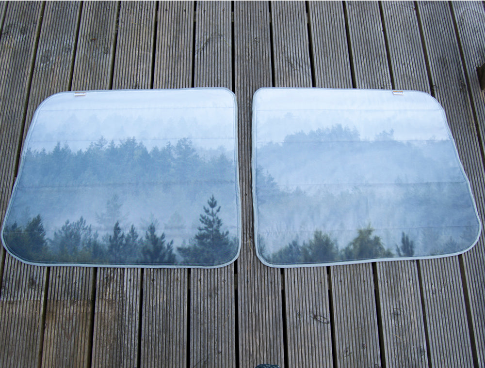 VW Transporter T5 / T6 Rear Barn Door Window Blind Mat Cover Set - Misty Forest - WanderbugUK