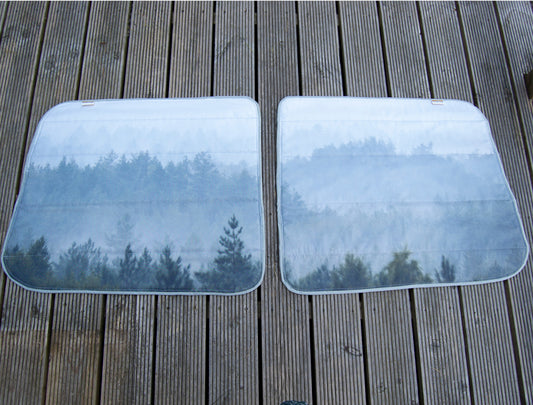 VW Transporter T5 / T6 Rear Barn Door Window Blind Mat Cover Set - Misty Forest - WanderbugUK