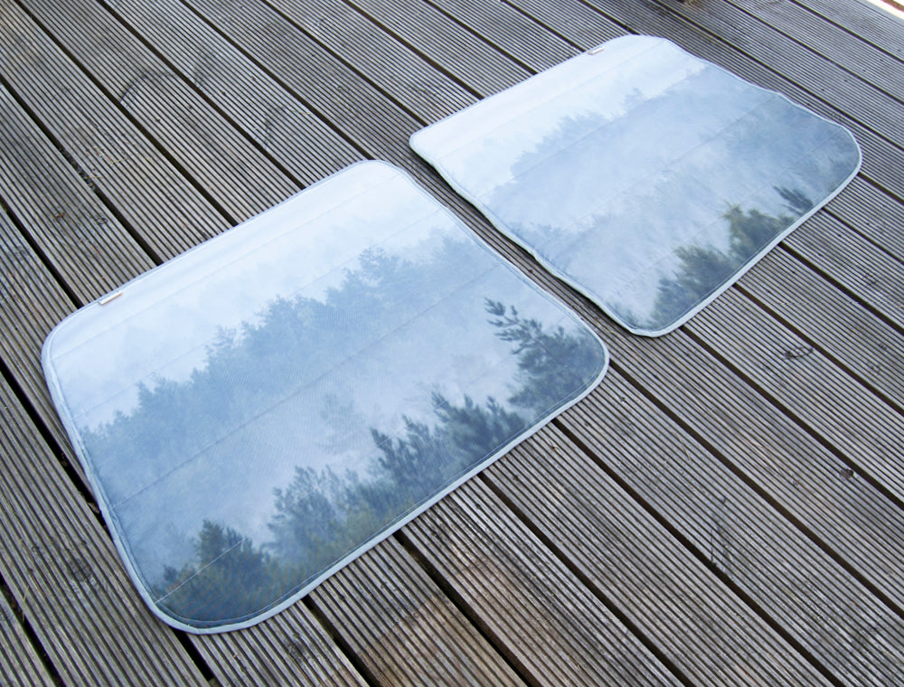 VW Transporter T5 / T6 Rear Barn Door Window Blind Mat Cover Set - Misty Forest - WanderbugUK