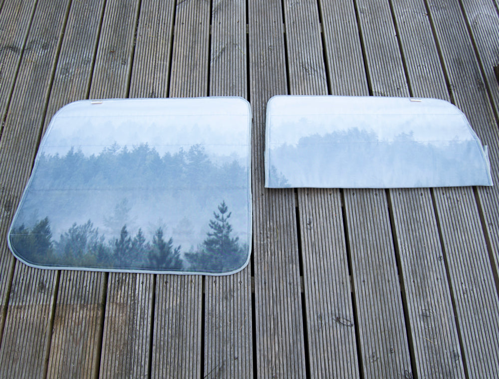 VW Transporter T5 / T6 Rear Barn Door Window Blind Mat Cover Set - Misty Forest - WanderbugUK