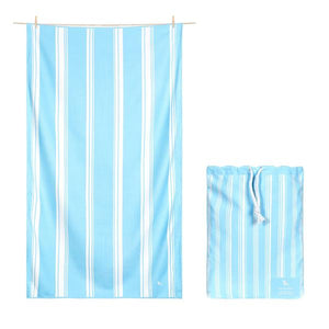 100% Recycled Quick Dry Travel Towel - Blue Sky Stripe - WanderbugUK