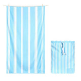 100% Recycled Quick Dry Travel Towel - Blue Sky Stripe - WanderbugUK