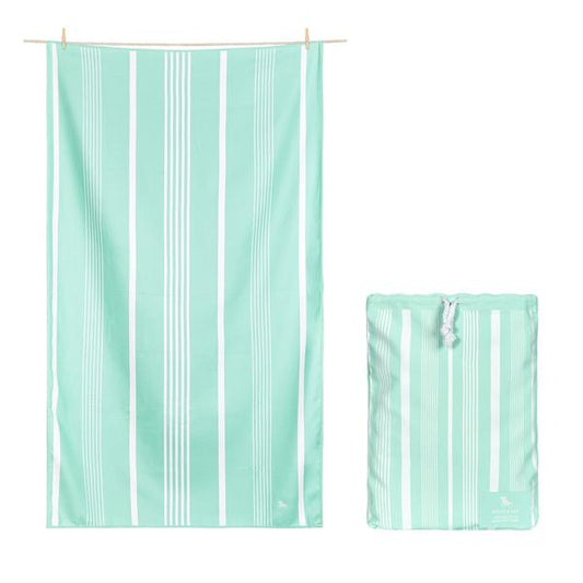 100% Recycled Quick Dry Shower Towel - Mint White Stripe - WanderbugUK