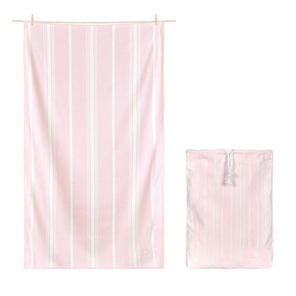 100% Recycled Quick Dry Travel Towel - Soft Pink Stripe - WanderbugUK
