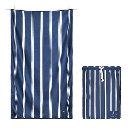 100% Recycled Quick Dry Shower Towel - Navy Stripe - WanderbugUK