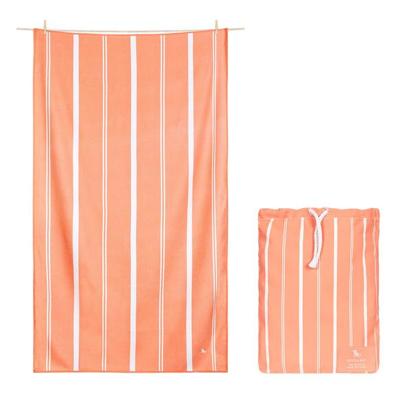 100% Recycled Quick Dry Travel Towel - Soft Peach Stripe - WanderbugUK