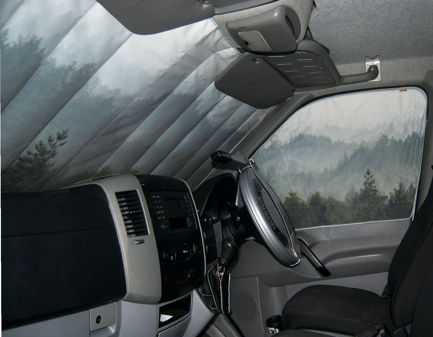 Campervan Cab Door Window Cover Pair - Misty Forest - WanderbugUK